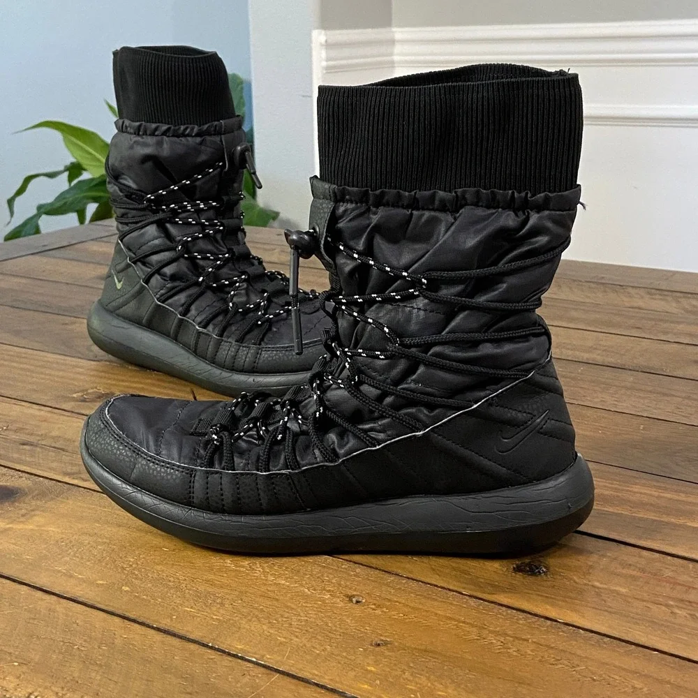 Nike Roshe Two Hi Flyknit Sneaker Boots Black Winter Womens 8